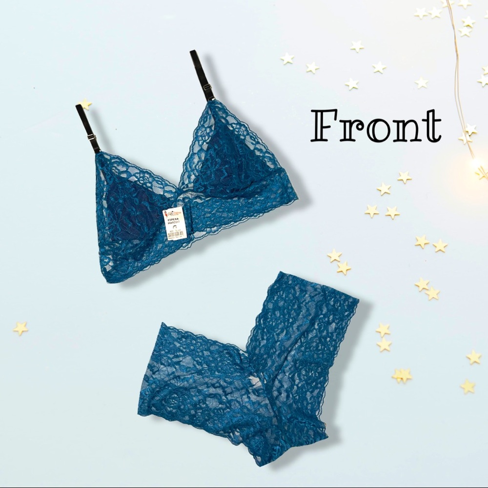 Sexy Navy Blue Lingerie with Black lace.